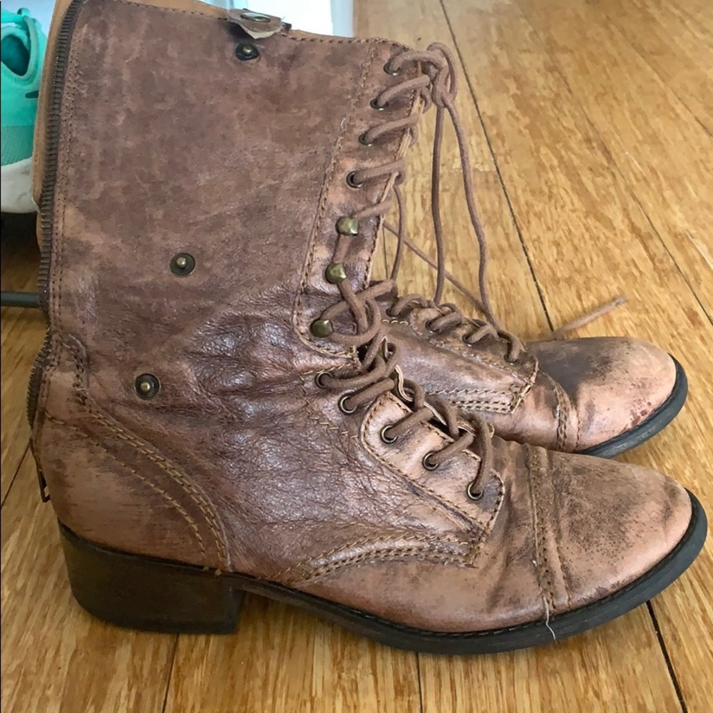 Brown leather Steve Madden combat boots